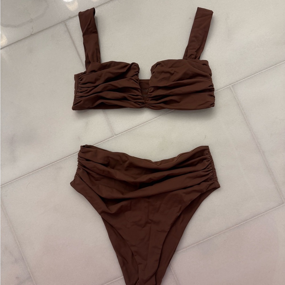 Divino Seas Brown Ruched Bikini Set Size Large